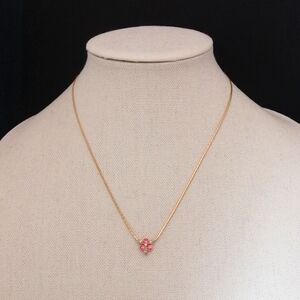 Vintage 1985 Avon Minimalist Necklace Pink Sparkle Clear Rhinestones Gold Chain